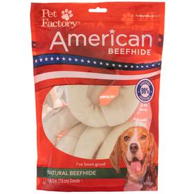 Pet Factory 094983281181 American Beefhide 3-4 Inch Donuts Dog Chew Treats - Natural Flavor 8 Count/1 Pack