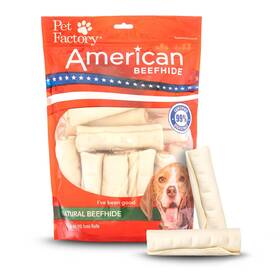 Pet Factory 094983282171 American Beefhide 4-4.5 Inch Rolls Dog Chew Treats - Natural Flavor 22 Count/1 Pack