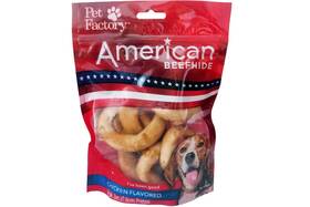 Pet Factory 094983287664 American Beefhide 3-3.5 Inch Pretzels Dog Chew Treats - Chicken Flavor 4 Count/1