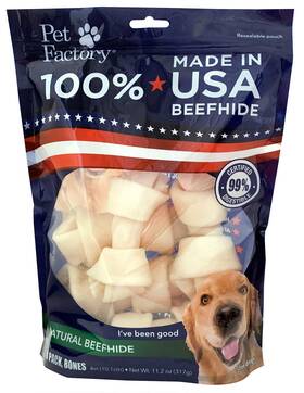 Pet Factory 094983781148 100% Made In Usa Beefhide 4-5 Inch Knotted Bones Dog Chew Treats - Na