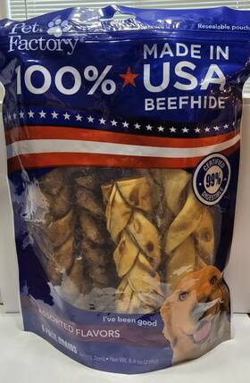 Pet Factory 094983781230 100% Usa Beefhide 6 Inch Braided Sticks Dog Chew Treats Beef Assorted