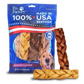 Pet Factory 094983781254 100% Made In Usa Beefhide 7 Inch Braided Sticks Dog Chew Treats - Beef And Chicken
