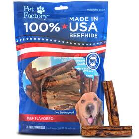 Pet Factory 094983781407 100% Made In Usa Beefhide 3-3.5 Inch Mini Rolls Dog Chew Treats - Beef Flavor 35