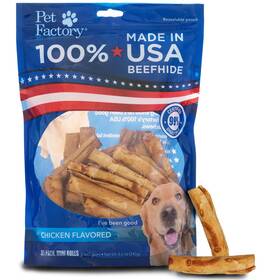 Pet Factory 094983781421 100% Made In Usa Beefhide 3-3.5 Inch Mini Rolls Dog Chew Treats - Chicken Flavor