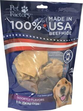 Pet Factory 094983781490 100% Made In Usa Beefhide Chips Dog Chew Treats - Beef And Chicken Flavor 8 Oz