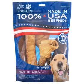 Pet Factory 094983782565 100% Made In Usa Beefhide 8-9 Inch Assorted Bones And Rolls Dog Chew Treats - Bee