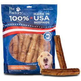 Pet Factory 094983783500 100% Made In Usa Beefhide 8 Inch Rolls Dog Chew Treats - Peanut Butte