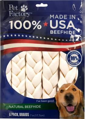Pet Factory 094983787010 100% Made In Usa Beefhide 7 Inch Braided Sticks Dog Chew Treats - Natural Flavor