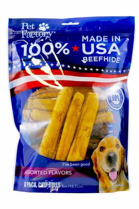 Pet Factory 094983888182 U.s.a. Beef Hide Assorted Flavored Chip Rolls Chews For Dogs 18 Pack Small/5 Inch