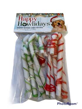 Pet Factory 094983901188 Happy Holiday Rawhide Candy Cane Twist Bone Christmas Dog 5 Inch 9 Pack