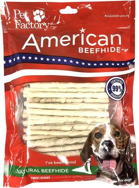 28109 Pet Factory American Beefhide 5 Inch Twist Sticks Dog Chew Treats - Natural Flavor