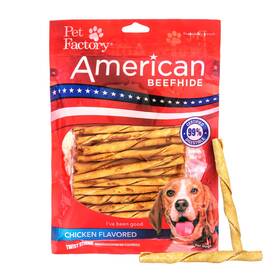 28159 Pet Factory American Beefhide 5in Twist Sticks Dog Dental Chews Natural Rawh