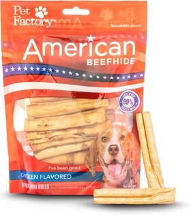 28761 Pet Factory - Pets American Beefhide 3-3.5 Inch Mini Rolls Dog Chew Treats Chicken Flavor
