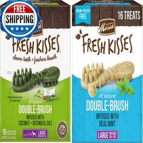 B0b4ksqtxc Pet Faves 2 Pack Merrick Fresh Kisses Double-brush Dental Dog Treats Infused
