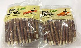 7nvp21616 Pet N Shape 2 Bags 16oz Each Ftn Duck Hide Twists Small Natural Dog Treats