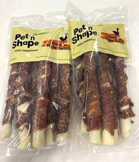 Nvp21606 Pet N Shape 2 Bags 15.3oz Each Ftn Duck Hide Twists Large Natural Dog Treats