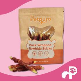 Petpuro 683125255311 Duck Wrapped Rawhide Sticks Dog Treats High Protein Chews Snacks 10.6 Oz