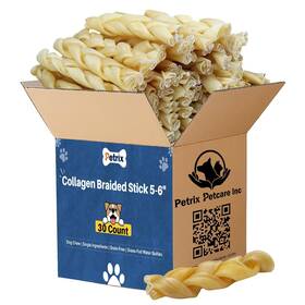 Pc233-30 Petrix Petcare Puffed Collagen Braided Sticks 6 Inch Bully For Dogs 30 Count