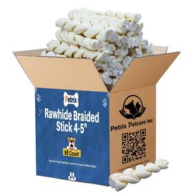 Pr212 Petrix Petcare Pr212/1-90 Rawhide Braided Sticks For Medium And Large Dogs 4 -5 Inch 100 Count