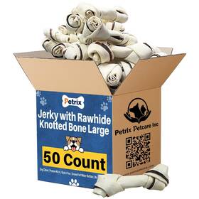 Pj252-50 Petrix Jerky With Rawhide Knotted Bone Large 50 Count Chew And Treat For Dogs