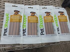 Petshoppe 049022053946 4 Packs Peanut Butter Flavored Sticks 5 Pieces Made With Real Chicken New