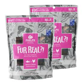 Phelps Wellness Collection 192959811445 Fur Real Skin And Coat Salmon Chicken Recipe Dog Treats 2 Pack 4.5 Oz