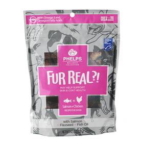 Phelps Wellness Collection 722791900023 Fur Real Skin And Coat Salmon Chicken Recipe Dog Treats 4.5 Oz