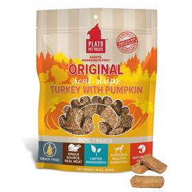Plato 850002221459 Turkey And Pumpkin Dog Treats Natural Real Strips 18oz - Healthy Snack