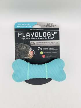 8069 Playology Dual Layer Bone Dog Toy All Natural Peanut Butter Scent Large