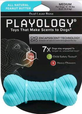 Playology 856330008038 Box Of 24 Dual Layer Bone Dog Toy Peanut Butter Scent Medium