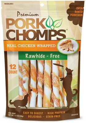 Pork Chomps 015958989994 Baked Skin Dog Chews 5-inch Mini Twists Real Chicken Wrap 12 Count