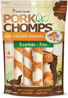 Pork Chomps 015958990013 Baked Skin Dog Chews 6-inch Twists Real Chicken Wrap 4 Count