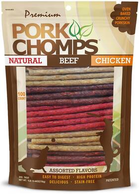 Pork Chomps 015958990037 Dog Chews 5inch Munchy Sticks Assorted Flavors 100 Count