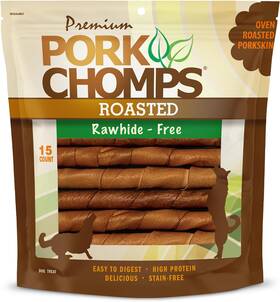 Pork Chomps 445031015013 Roasted Skin Dog Chews 6 Inch Twists 15 Count - Long-lasting