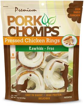 Dt883v Pork Chomps Pressed Skin Dog Chews 2.5-inch Rings Real Chicken 8 Count