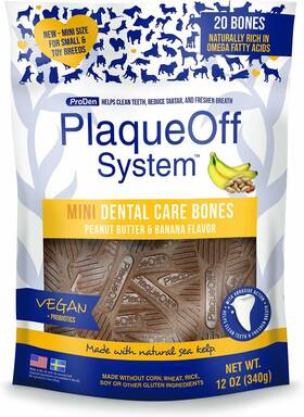Proden 752830880764 Plaqueoff Mini Dental Care Bones For Dogs- Peanut Butter And Banana- 20 Ct