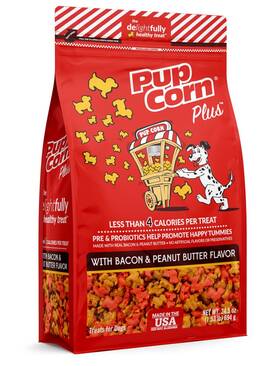 Pup Corn 738039208998 Plus - Puffed Dog Treats With Prebiotics And Probiotics Bacon Peanut Butt