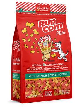 Pup Corn 738039209001 Plus - Puffed Dog Treats With Prebiotics And Probiotics Salmon Sweet Pota