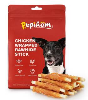 Pph-dwc45004 Pupihom Dog Training Snacks 16oz Chicken Wrapped Rawhide Stick Treats 2pack