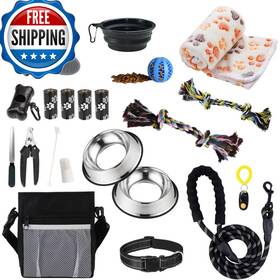 B0cqtpv4c2 Pupluxe Premium Pet Products Puppy Starter Kit - Black 22 Piece Dog