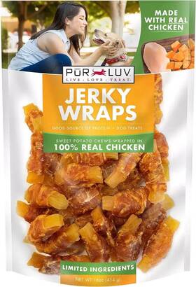 Pur Luv 696395352109 Dog Treats Chicken And Sweet Potato Jerky Wraps Made With Real 16 Free
