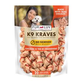 Pur Luv 818145019364 K9 Kraves Rawhide Free Bone Dog Treats Chicken Flavor Made With Real Chicke