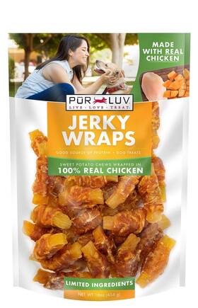 Pur Luv 818145019449 Dog Treats Chicken And Sweet Potato Jerky Wraps Made With Real 16 Ounce