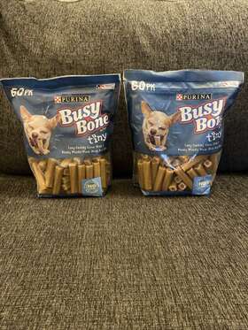 Purina 038100184597 Tiny Busy Bone Real Pork Long Lasting Dog Chews Treats 60 Bones -2 Pack