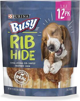 00038100183996 Purina Busy Small/medium Breed Dog Rawhide Treat Rib Hide - 12 Ct. Pouch