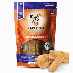 Raw Dog 810066440425 6in 8pk Beef Trachea For Dogs 100% Chews Grass Fed No