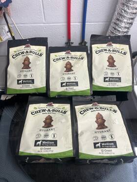 Redbarn 785184011294 5-pack Lot 12/ct Pet Chew-a-bulls Fire Hydrant Dental Dog Treat Chew M