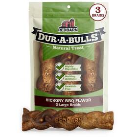 Redbarn Pet Products 785184011065 Natural Dur-a-bulls Treats For Dogs - 3 Large Braids Hickory Flavor