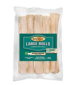 186tsc Retriever Large Rolls 10 Inch Natural Beefhide Rawhide Dog Chew Treats 5 Count