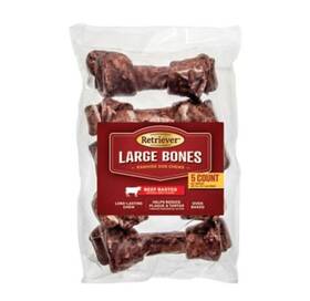 482tsc Retriever Large Bones 7 Inch Natural Beef Basted Rawhide Dog Chews - 5 Count